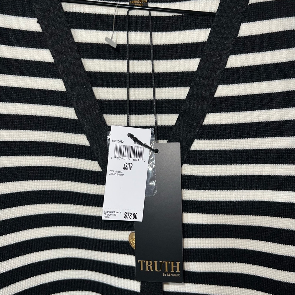 NWT Truth Black and White Striped Knit Vest - Picture 3 of 5